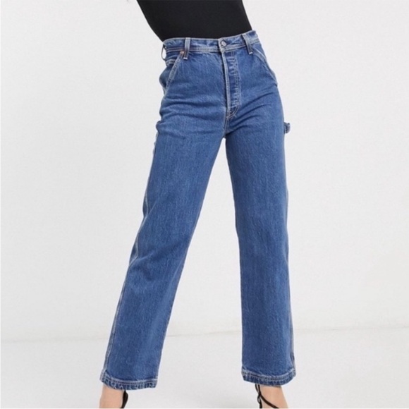 Levi’s Ribcage Utility Straight Jeans size 29 classic blue carpenter ankle crop - Picture 1 of 12